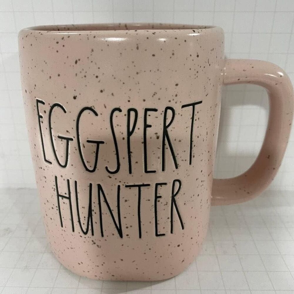 NEW Rae Dunn EGGSPERT HUNTER Pink Speckled Easter Mug 16 oz Cottage Core Ceramic